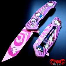 8" Pink Hello Kitty Print SPRING ASSISTED FOLDING POCKET KNIFE Blade Assist Open