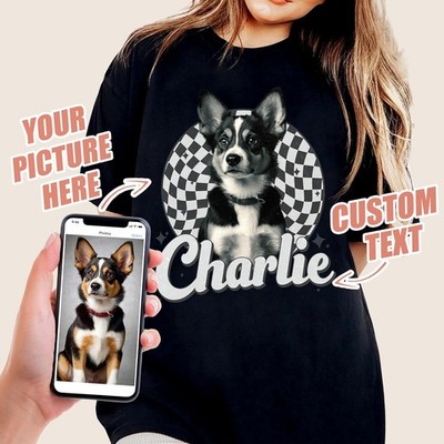 Custom Your Own Photo & Text Shirt Personalized Dog Cat Pet Face Graphic Tee