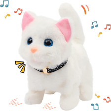 Walking Kitty Plush Toy Electric Interactive Cat Stuffed Animal Meowing Tail Wag