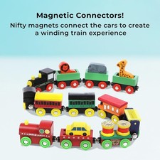 Magnetic Wooden Engine Train Cars 12 Pcs Includes Engine Cars Road  Zoo Train