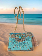 NWOT - Mary Frances Beaded NEW DAY Southwestern Turquoise Gold Crossbody Handbag
