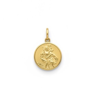 18ct 18k Yellow Gold St Christopher Round Medallion Pendant 16mm 3.08 Grams. New