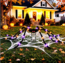 1 Pack 8 Modes 5 FT Wide Halloween Giant Spider,Light up Spider with 30 Purple 