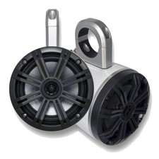 White Kicker Wake Tower System with Kicker Charcoal 6.5" Marine Speakers pair 