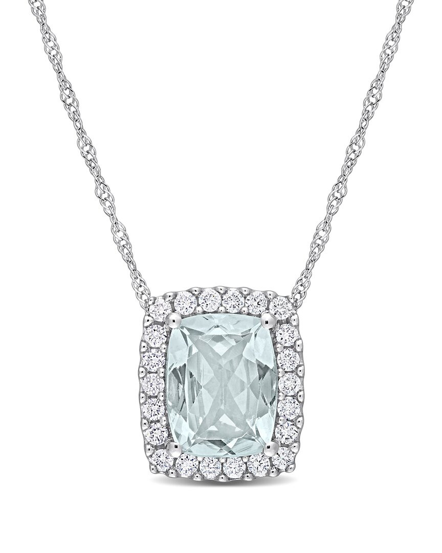 Женская подвеска Rina Limor с прямоугольным ореолом из двух бриллиантов и аквамарина весом 14 Карат 2,24 Карата.