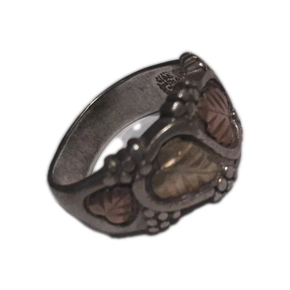Black Hills Gold Sterling Silver 10k Grape Leaves Tri Color Band Ring RL Size 7 - Image 2 of 4