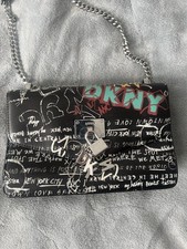 DKNY PAIGE Shoulder Hand Bag BLACK GRAFFITI C...