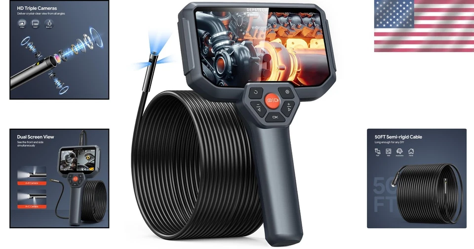 HD 5'' IPS Endoscope Camera with 50FT Cable - Ultimate Plumbing Inspection Tool - Image 2 of 4