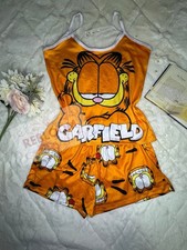 Women's Garfield Orange Graphic Print Cami & Shorts Pajama Set One Size