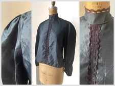Spooky Vintage Handmade Blouse Black High Victorian Collar Witchy Top Halloween