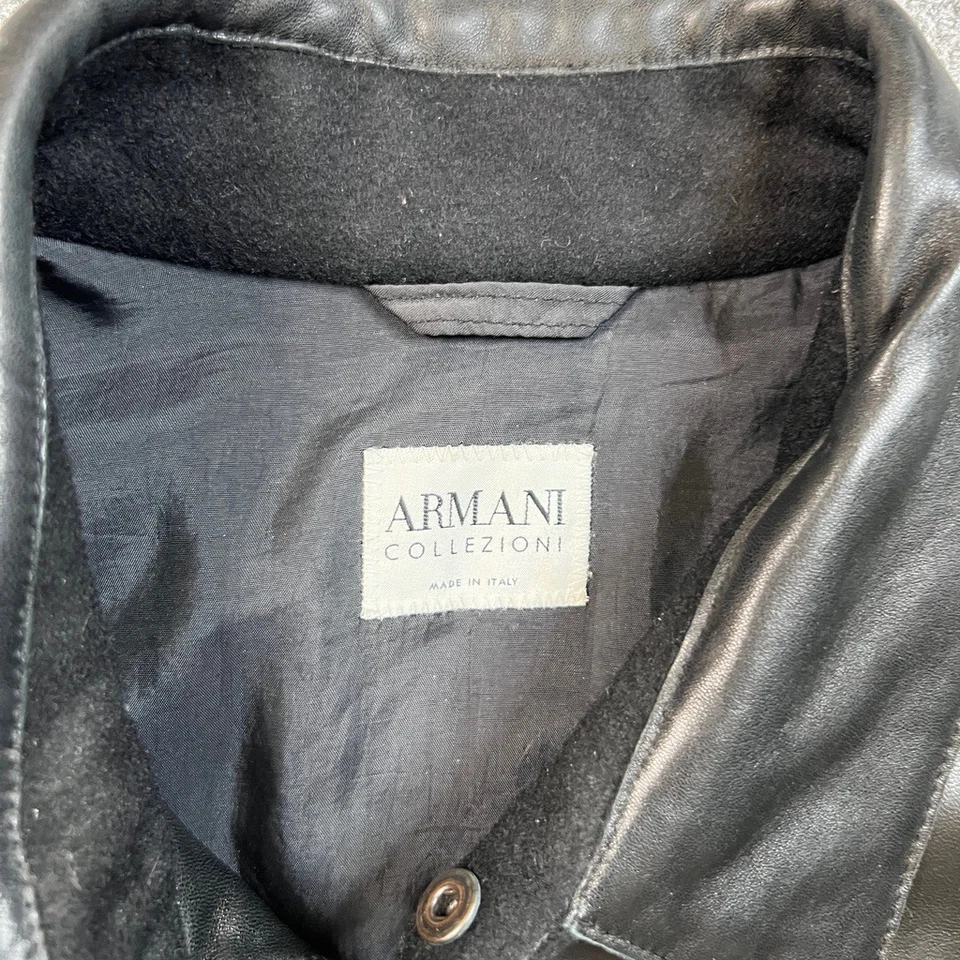 Armani Collezioni Jacket Mens 44 Black Lambskin Leather Full Zip Biker Moto - Image 3 of 4