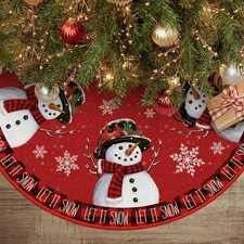Christmas Decorations Let It Snow Snowman Cardinals Snowflakes 36" Tree Skirt