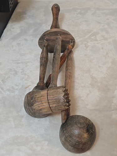 Vintage 4pc Wooden Wall Hanging Kitchen Utensils Set Farmhouse Country Decor - Picture 5 of 16
