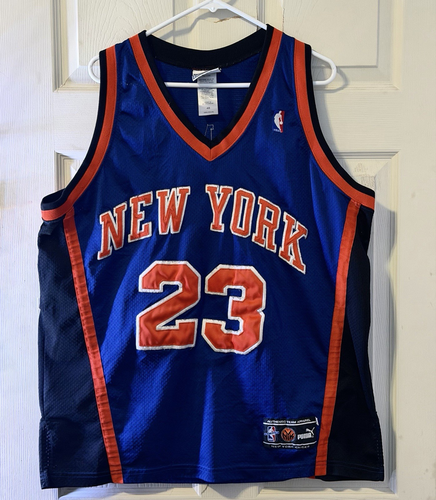1999 Marcus Camby NEW YORK KNICKS Jersey PUMA XL Vintage Away Blue FREE SHIPPING