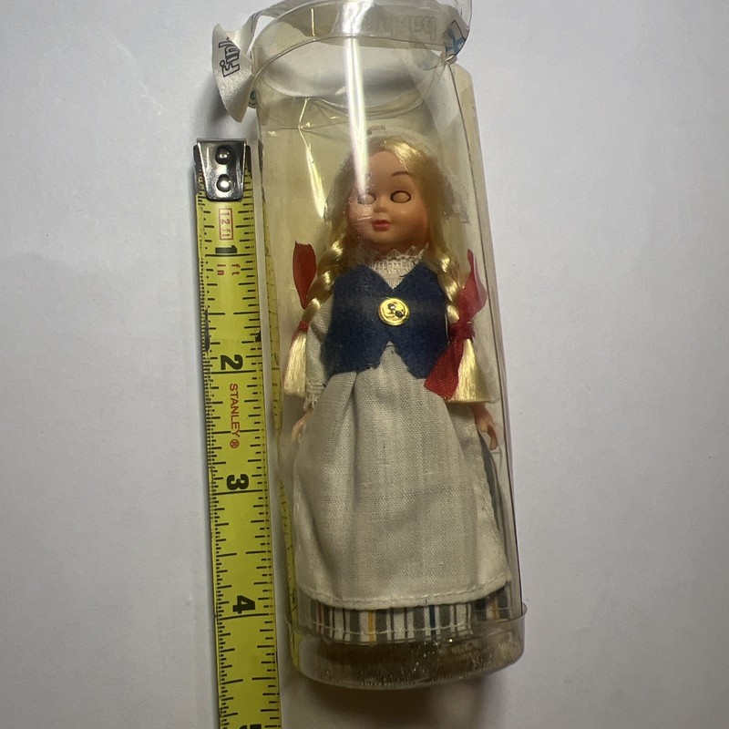 National Costume Doll Plastic Tube 4" Tall Finland Blond Girl