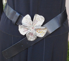 VTG $100 Bebe Black Leather Silver Floral Met...