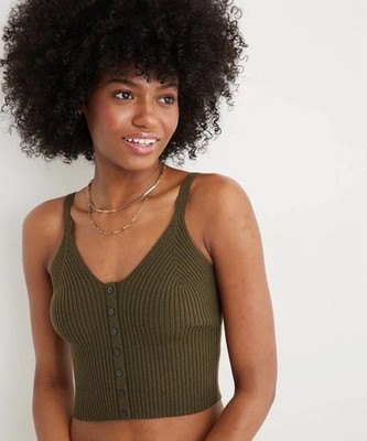 Arie Button Front Sweater Tank Top Medium Green Festival Minimalist Festival