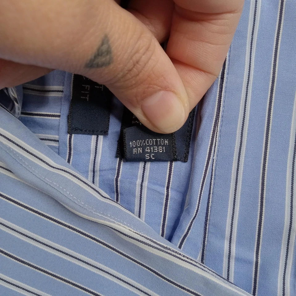 Polo Ralph Lauren Shirt Men17 34-35 Blue Stripe Regent Classic Fit Dress Oxford - Image 3 of 4