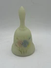 Uranium  Bell Custard Glass Fenton? Hand Painted Dianthus signed