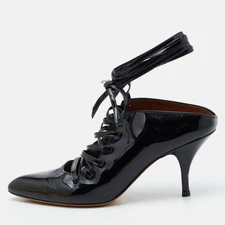Givenchy Black Patent Leather Lace Up Mules Size 36.5