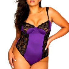 Fredericks Ilana Purple Black Lace Teddy Small NWT Underwire Bodysuit Lingerie