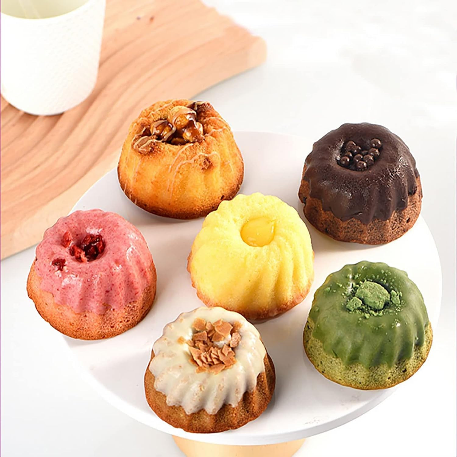 Set of 10 Mini Fluted Cake Pan, 4 Inch Carbon Steel Nonstick Fluted Tube Pan Cak