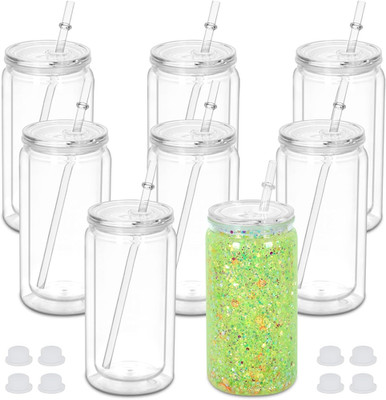 16 Oz Plastic Snow Globe Tumblers, 8 Pack Double Wall for DIY Projects