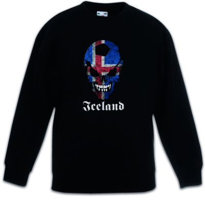 BLACK CLASSIC ICELAND FOOTBALL SKULL FLAG Kids Boys Girls Pullover Fan Hooligan