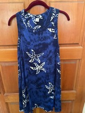 Batik Swimsuit Cover Up / Sundress Navy Blue Tie Dye Starfish Print Size M - New