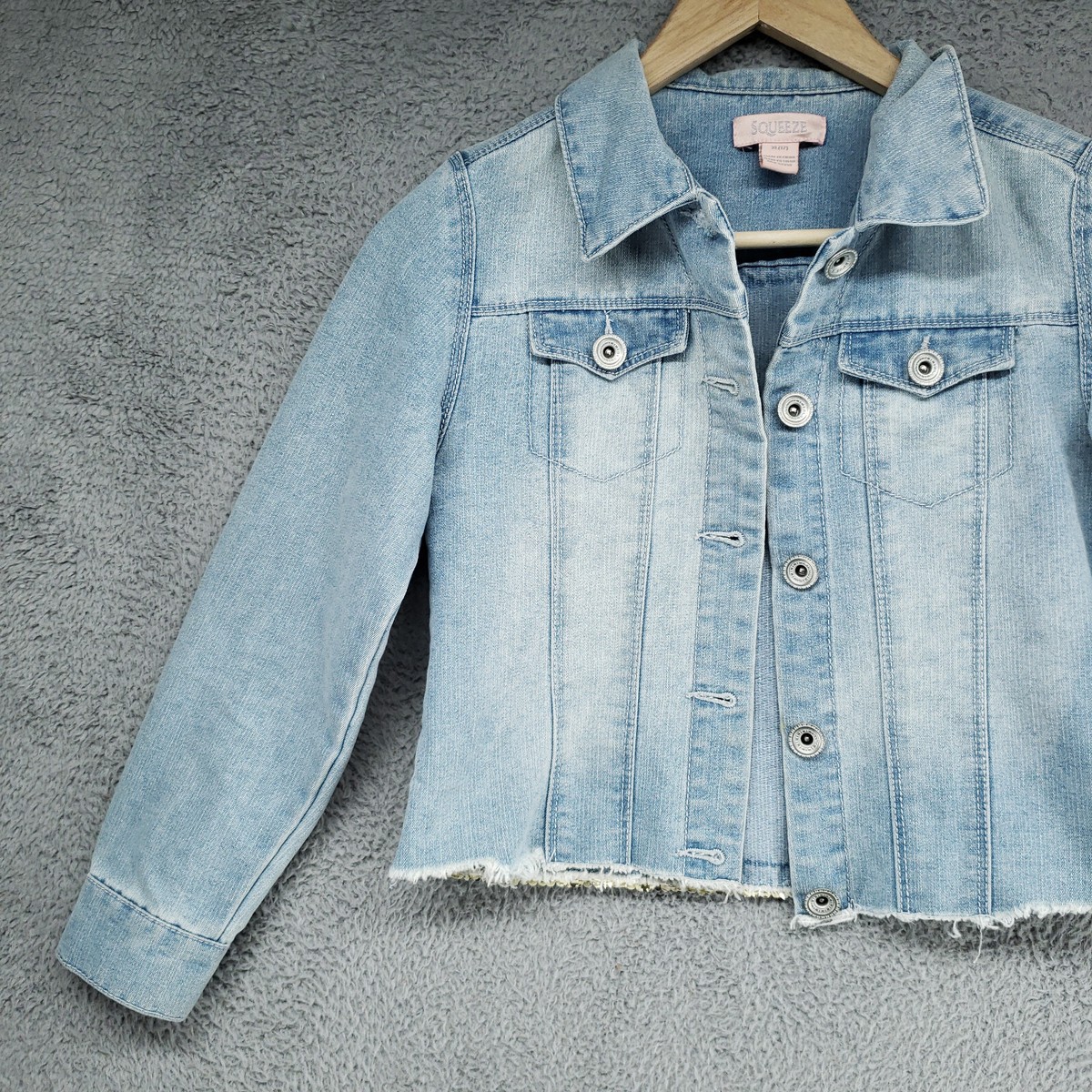 Squeeze Denim Girls XL - 12 Blue Jean Jacket Distressed Hem Gold 