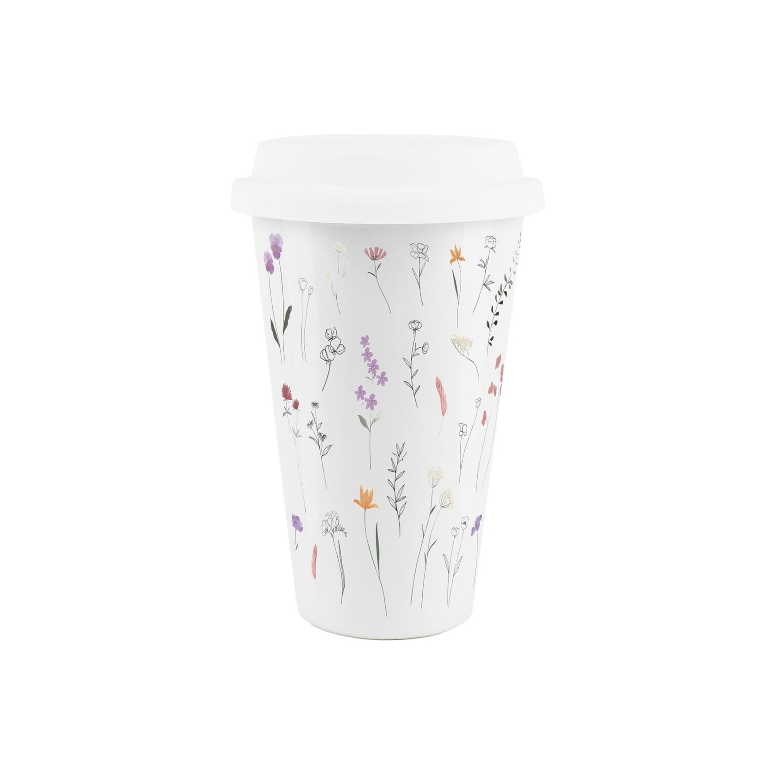 Delicate Flowers Ceramic Travel Mug - Reusable Insulated Drinks Gift Mug