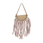 Mini Dusty Pink Hanging Boho Macrame Moon Wood Tassels Leather Small Wall Decor