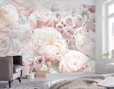 368x254cm Tapete Wandkunst Feder Rosen Rosa Blumen Foto Schlafzimmer Wand Kunst - Bild 1 von 4