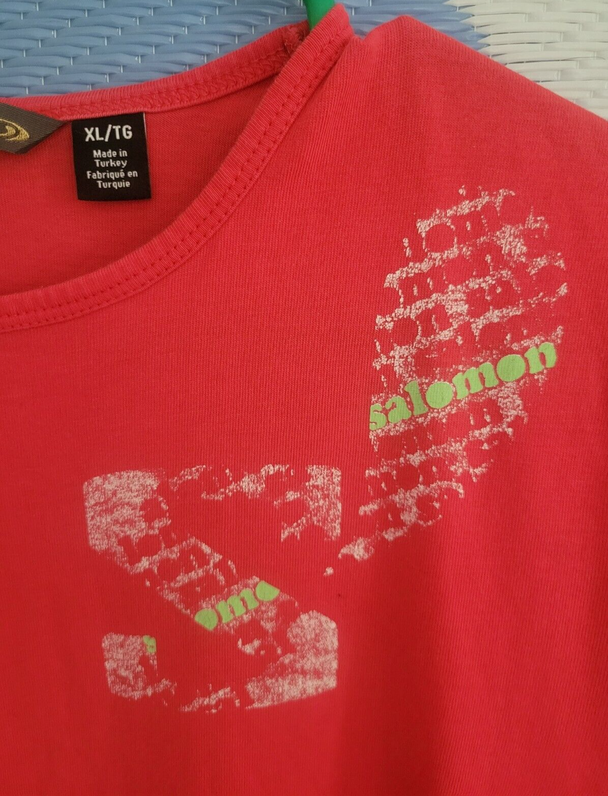 T shirt donna Salomon ' logo rosso' Y2K snowboard sci XL spedizione gratuita