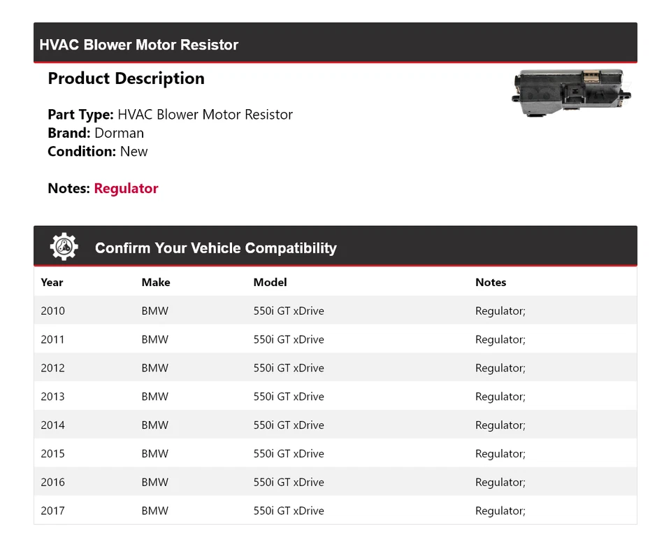 Resistencia de motor soplador de climatización Dorman para BMW 550i GT 2010-2017 2011 2012 Foto 2 de 4