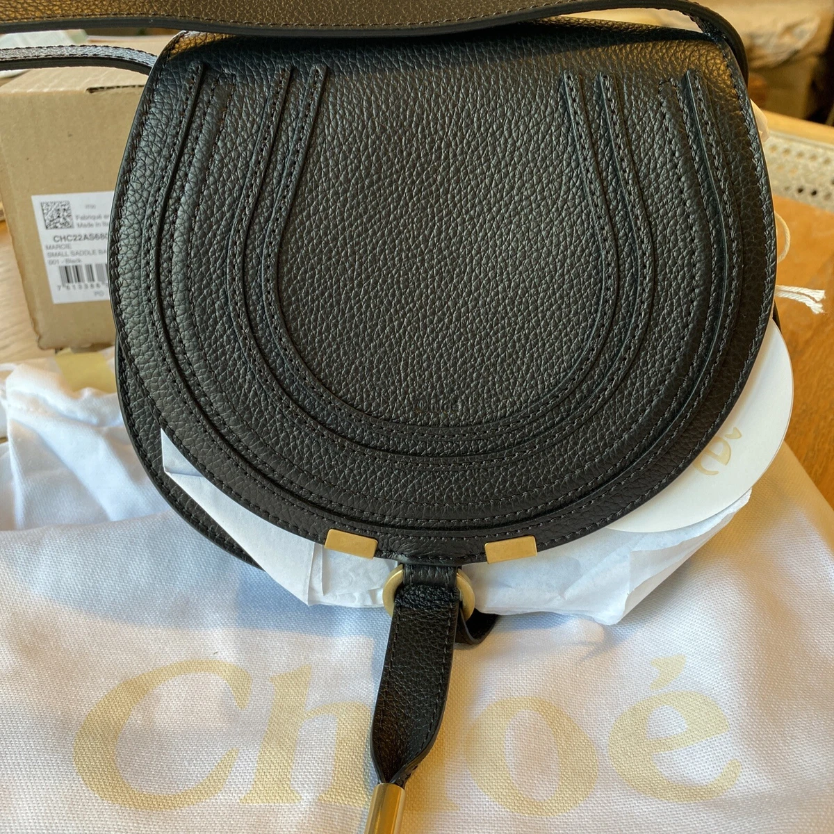 CHLOE Calfskin Mini Marcie Round Crossbody Bag BLACK NWT ITALY