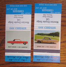 1966 CHRYSLER CAR DEALER MATCHBOOK COVERS: MONCTON, NB EMPTY MATCHCOVERS -C5