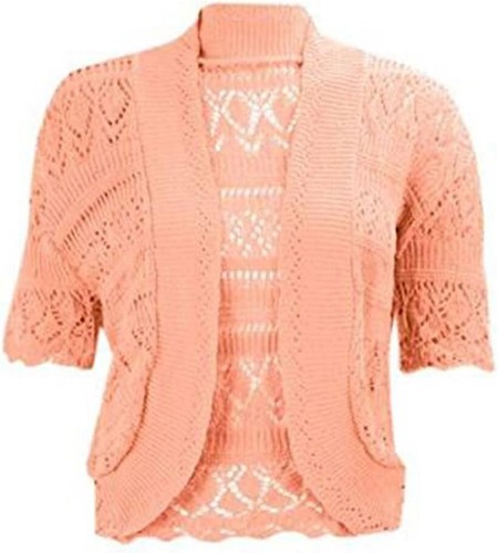 Womens Short Sleeve Crochet Knitted Cardigan Ladies Open Fornt Knit Bolero Shrug - Picture 19 of 33