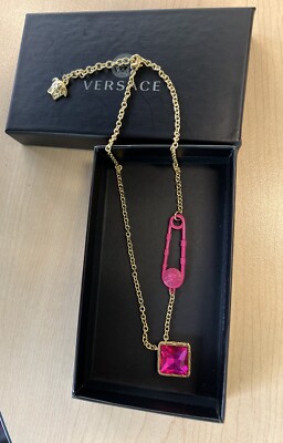 Versace Crystal Safety Pin Necklace 