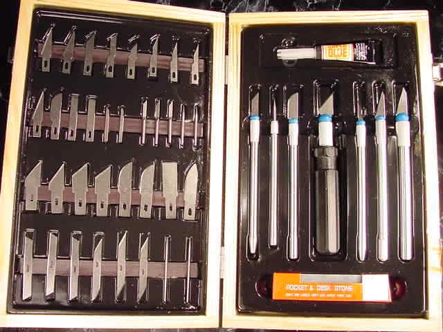 48pc. HOBBY KNIFE SET with Case 7 Holders Sharpening Stone exacto knives  nife