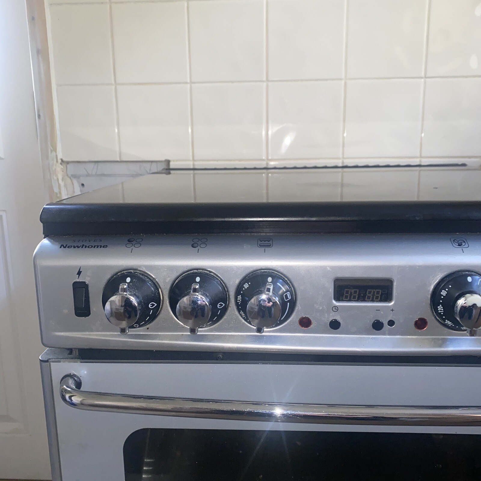 Stoves New Home Duel Fuel Gas Hob And Double Electric Oven Silver 60 Cm