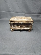 Vtg Wood Box Footed Hand Carved Folk Art Primative Rustic Spanish Decor Jewelry