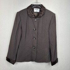 Kasper Jacket 8 Olive Fur Animal Collar Vintage Mob Wife 90s 80s Glam