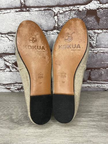 Kokua Tan Canvas Fabric Black Bow Casual Ballet Flats Shoes Women Sz 37EU/6.5US - Picture 10 of 20