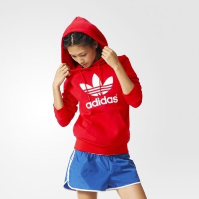 red adidas trefoil hoodie women's