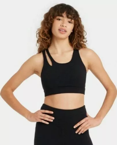 Joy Lab Sports Bra Women's Asymmetrical Cut-out Racerback Black