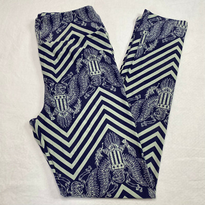 Lula Roe Leggings sz 2-10 Blue Gray Americana Chevron Eagle Classic NEW