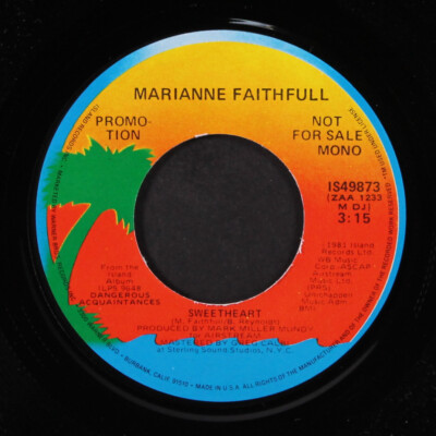 MARIANNE FAITHFUL: sweetheart / mono ISLAND 7'' Single 45 RPM
