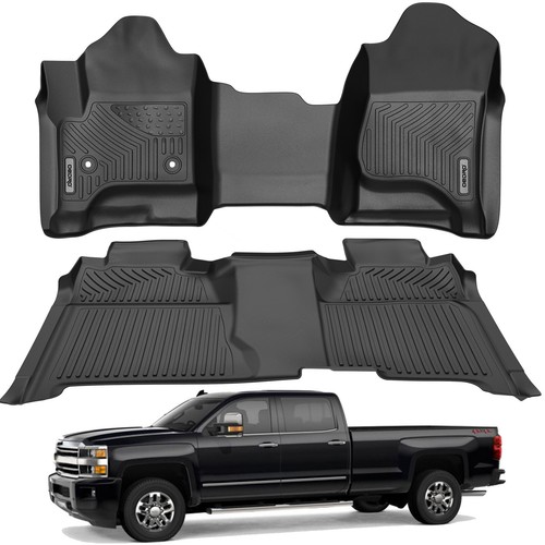 OEDRO Floor Mats for 2014-2018 Silverado/Sierra 1500 Crew Cab TPE Liners 3D Mold