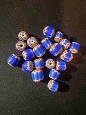 20 Chevron glass beads - (B1023) 8mm Blue Fancy Rare Vintage